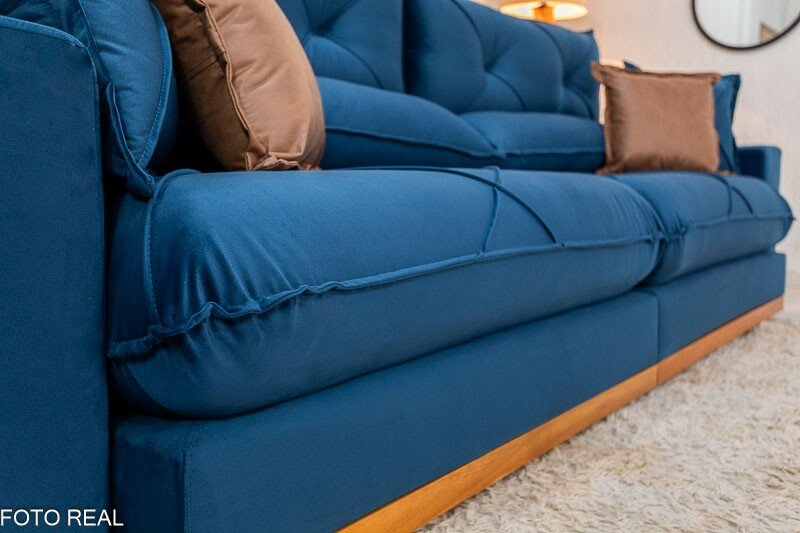 Sofá Retrátil Reclinável Gran Bello 2.90m Veludo Azul - Molas Ensacadas - Imagem 7