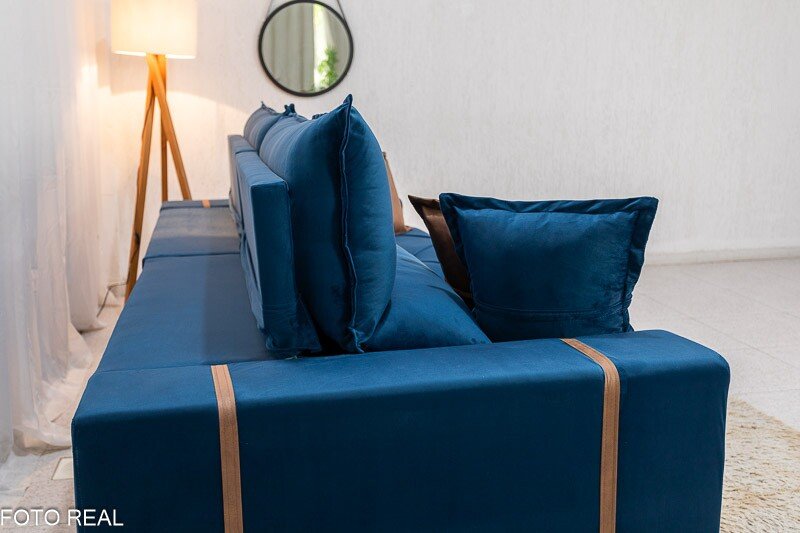 Sofá Retrátil Reclinável Gran Bello 2.90m Veludo Azul - Molas Ensacadas - Imagem 8