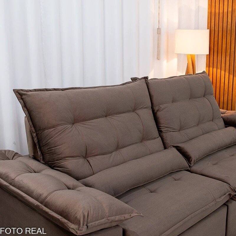 Sofá Retrátil Reclinável Emanuelly 2.50m Veludo Marrom - Imagem 7