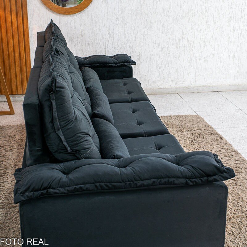 Sofá Retrátil Reclinável Grécia 2.70m Veludo Preto - Sem Caixa - Imagem 9