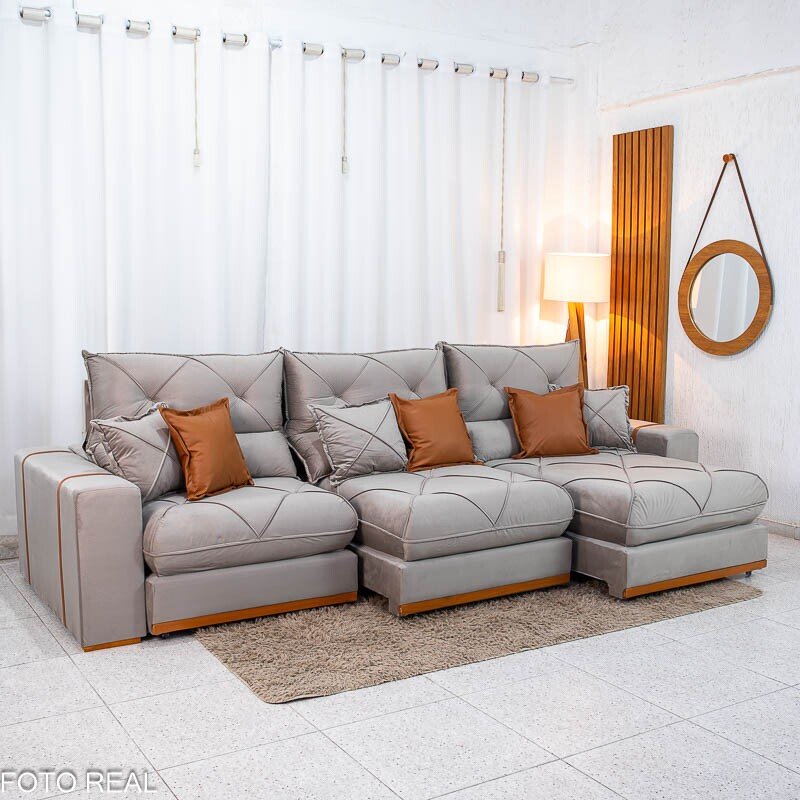Sofá Retrátil Reclinável Gran Bello 3.20m Veludo Capuccino - Molas Ensacadas - Imagem 4
