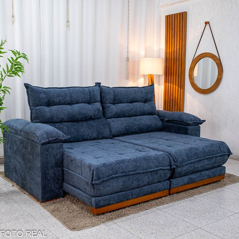 Sofá Retrátil Reclinável Itaúna 2.30m Chenille Azul 575 - Molas Ensacadas