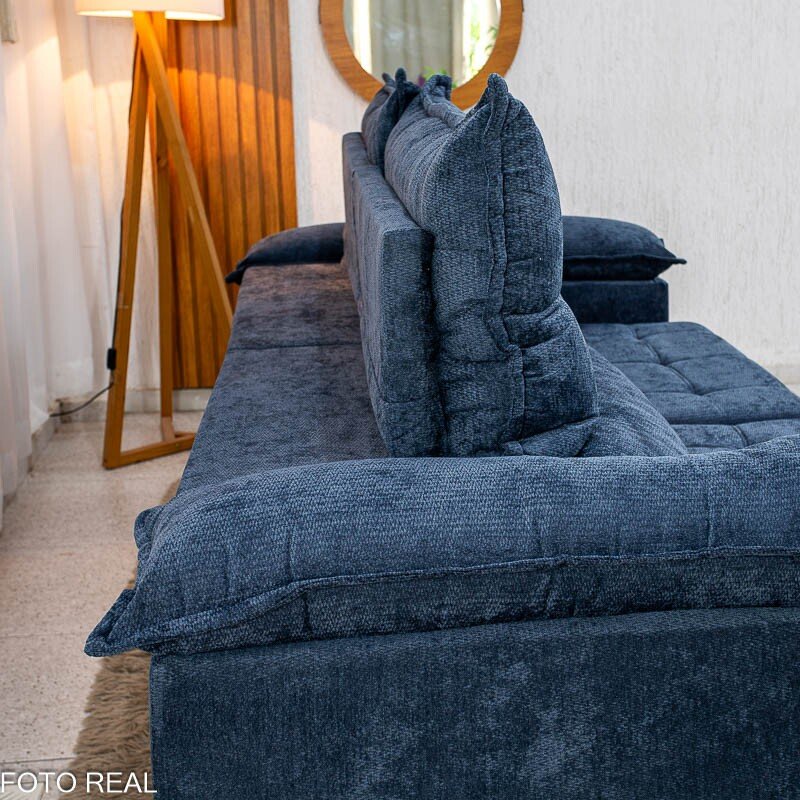 Sofá Retrátil Reclinável Itaúna 2.30m Chenille Azul 575 - Molas Ensacadas - Imagem 11