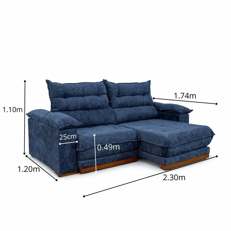 Sofá Retrátil Reclinável Itaúna 2.30m Chenille Azul 575 - Molas Ensacadas - Imagem 2