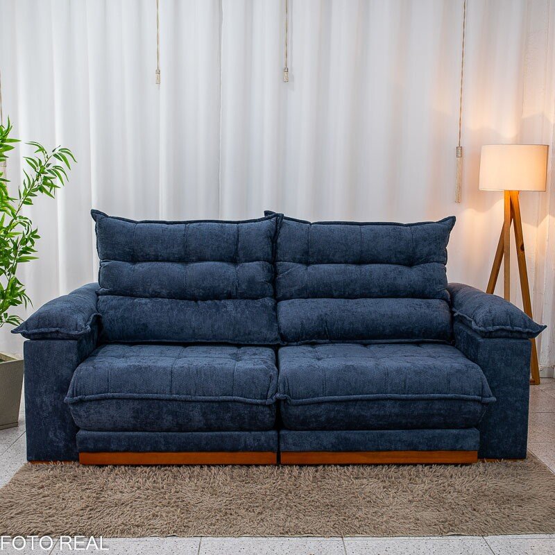Sofá Retrátil Reclinável Itaúna 2.30m Chenille Azul 575 - Molas Ensacadas - Imagem 6