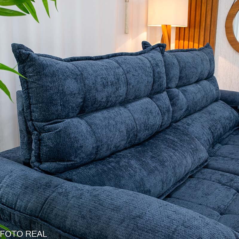 Sofá Retrátil Reclinável Itaúna 2.30m Chenille Azul 575 - Molas Ensacadas - Imagem 7