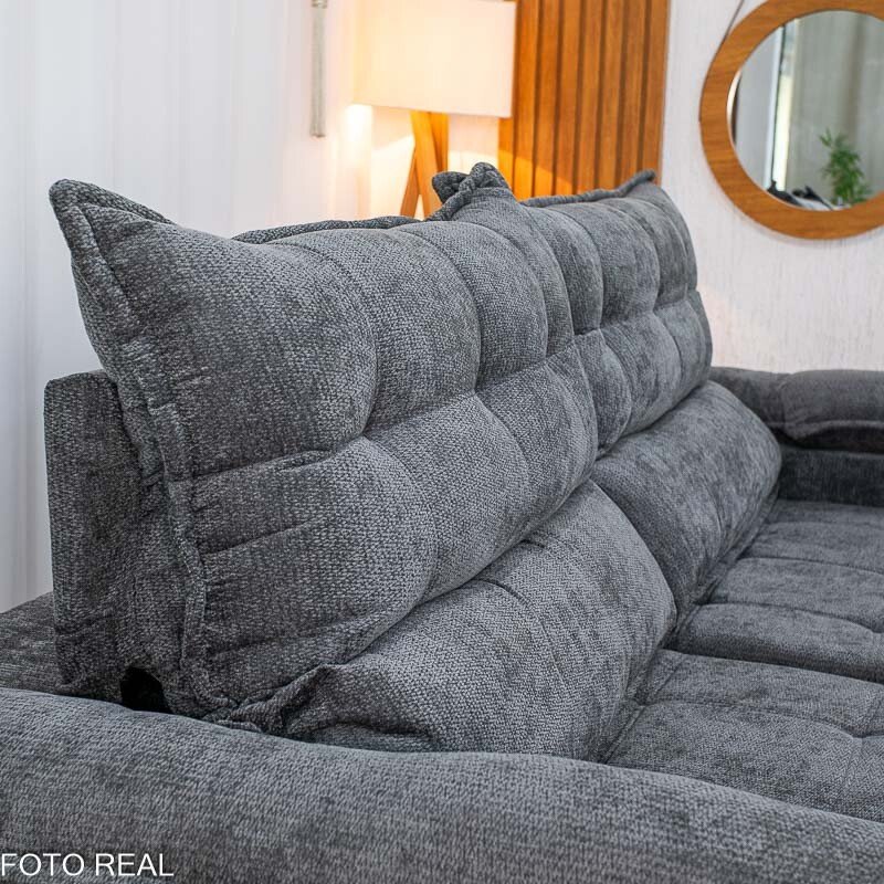 Sofá Retrátil Reclinável Itaúna 2.30m Chenille Grafite 573 - Molas Ensacadas - Imagem 7