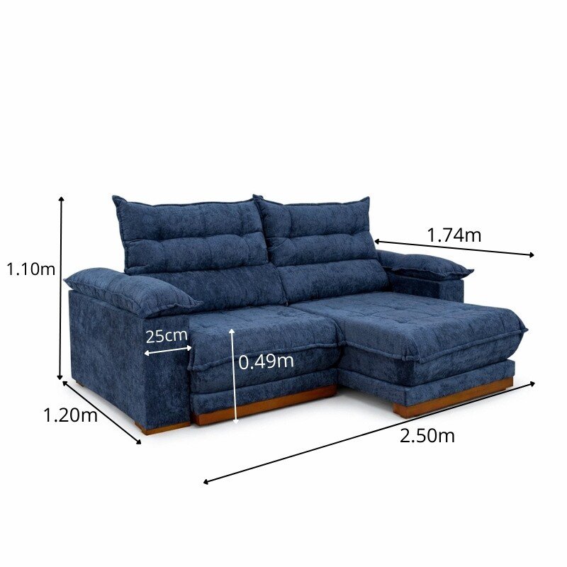 Sofá Retrátil Reclinável Itaúna 2.50m Chenille Azul 575 - Molas Ensacadas - Imagem 2