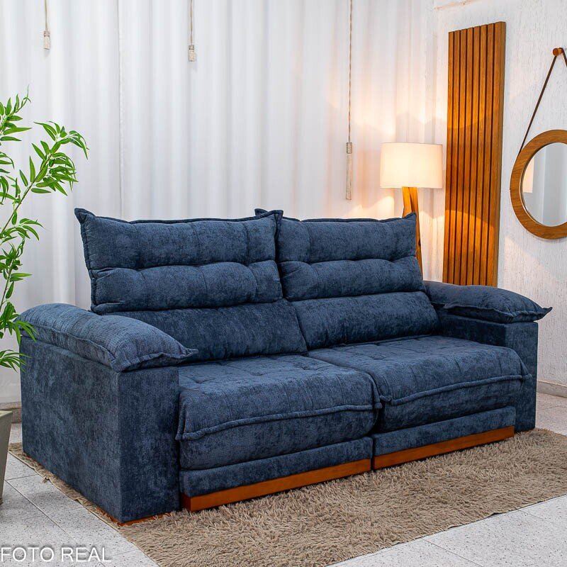 Sofá Retrátil Reclinável Itaúna 2.50m Chenille Azul 575 - Molas Ensacadas - Imagem 3