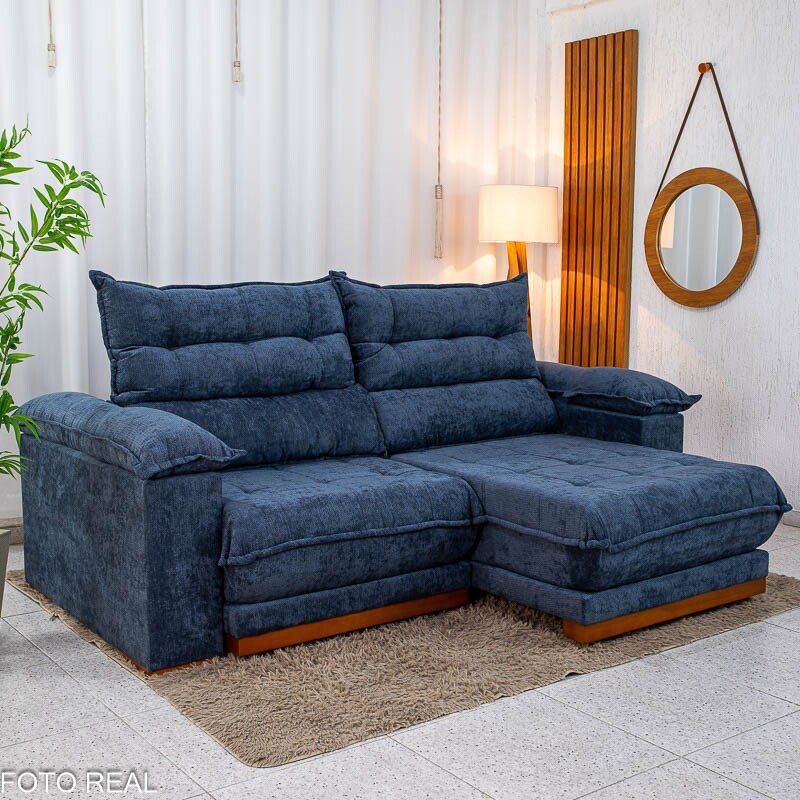Sofá Retrátil Reclinável Itaúna 2.50m Chenille Azul 575 - Molas Ensacadas - Imagem 4