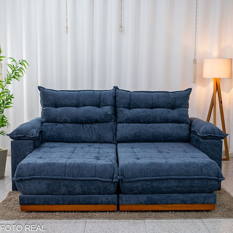Sofá Retrátil Reclinável Itaúna 2.50m Chenille Azul 575 - Molas Ensacadas - Imagem 5