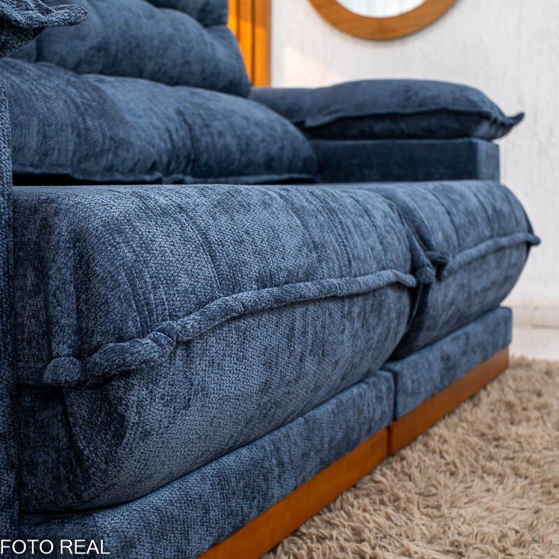 Sofá Retrátil Reclinável Itaúna 2.50m Chenille Azul 575 - Molas Ensacadas - Imagem 9