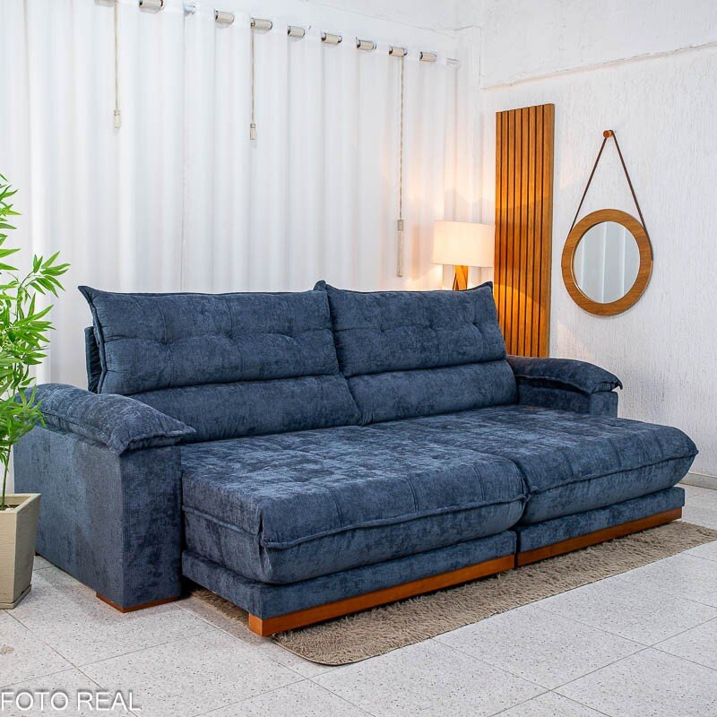 Sofá Retrátil Reclinável Itaúna 2.90m Chenille Azul 575 - Molas Ensacadas - Imagem 3