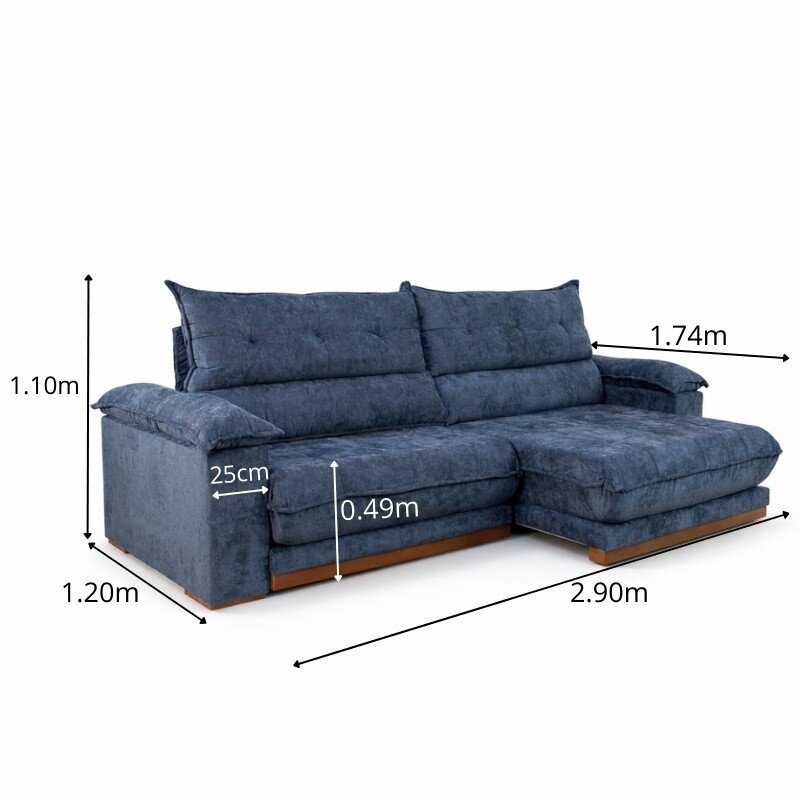 Sofá Retrátil Reclinável Itaúna 2.90m Chenille Azul 575 - Molas Ensacadas - Imagem 2