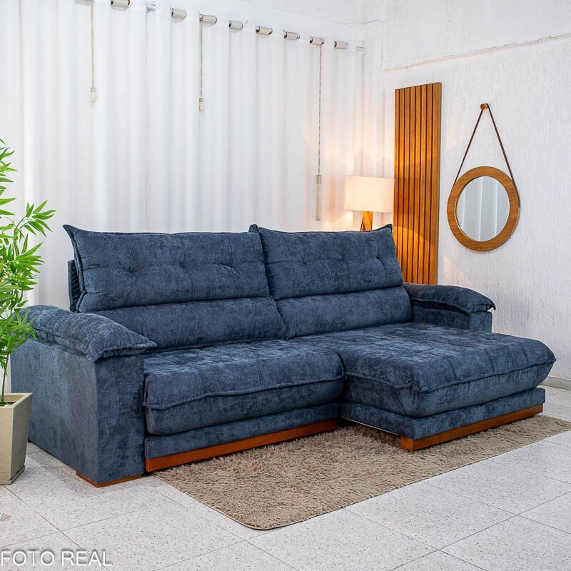 Sofá Retrátil Reclinável Itaúna 2.90m Chenille Azul 575 - Molas Ensacadas - Imagem 5