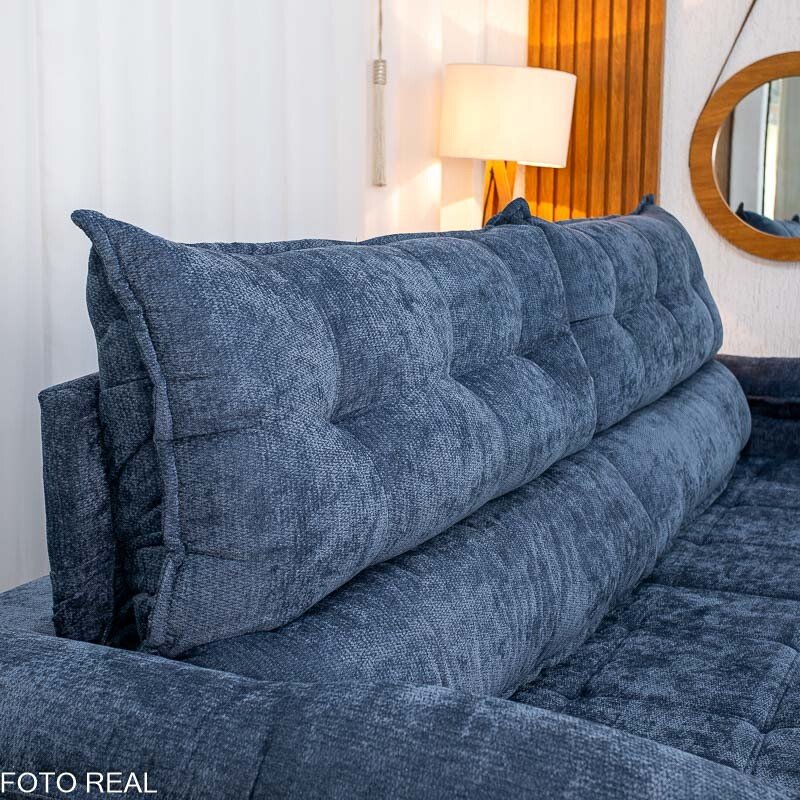 Sofá Retrátil Reclinável Itaúna 2.90m Chenille Azul 575 - Molas Ensacadas - Imagem 7
