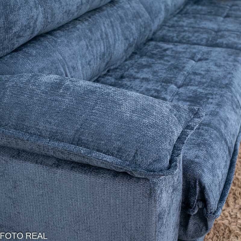 Sofá Retrátil Reclinável Itaúna 2.90m Chenille Azul 575 - Molas Ensacadas - Imagem 8