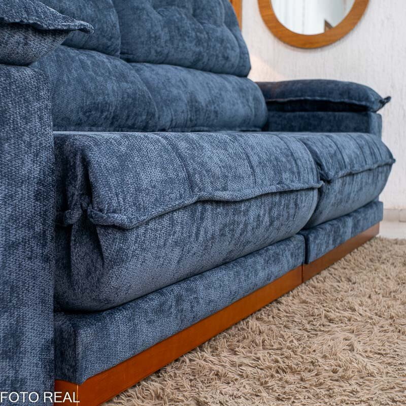 Sofá Retrátil Reclinável Itaúna 2.90m Chenille Azul 575 - Molas Ensacadas - Imagem 9