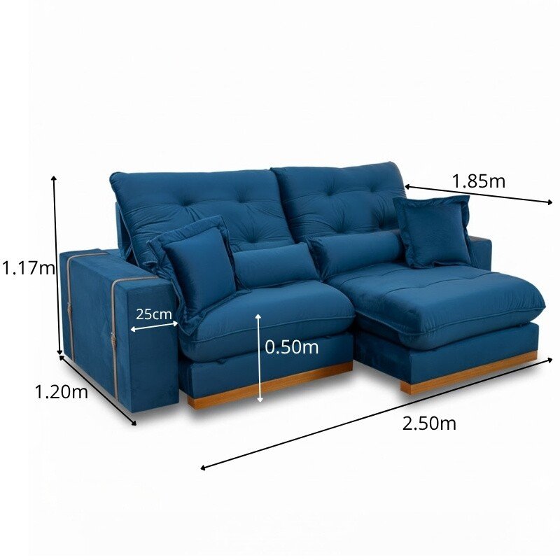 Sofá Retrátil Reclinável Toronto 2.50m Veludo Azul 4061 - D33 e Molas Ensacadas - Imagem 2
