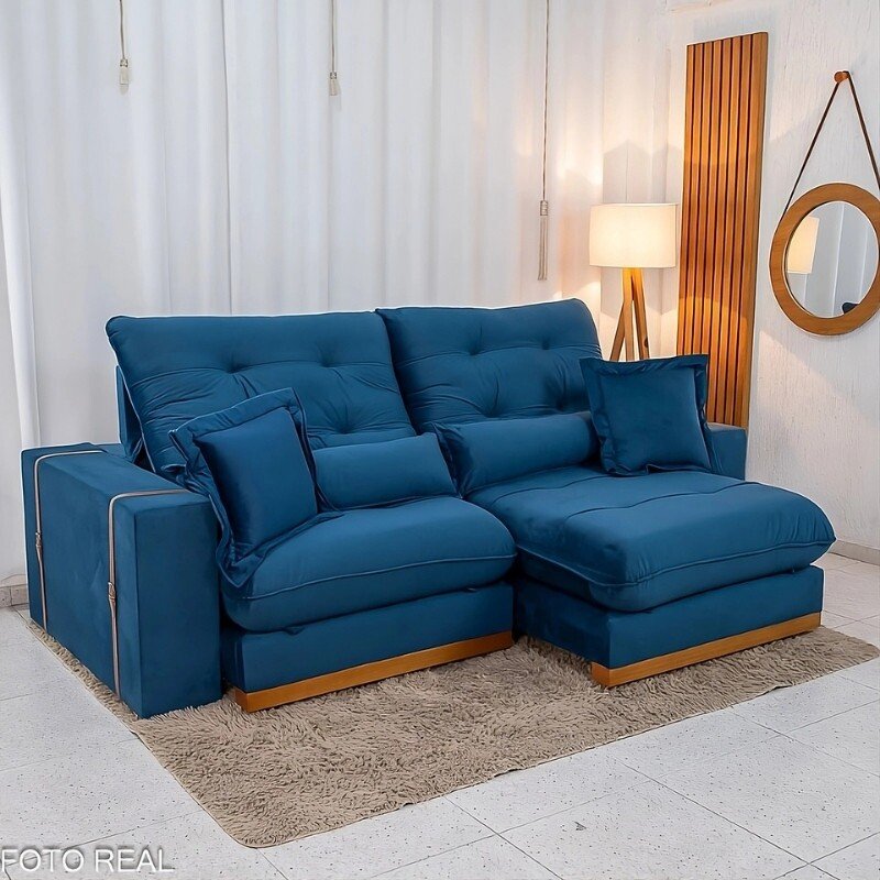 Sofá Retrátil Reclinável Toronto 2.50m Veludo Azul 4061 - D33 e Molas Ensacadas - Imagem 3