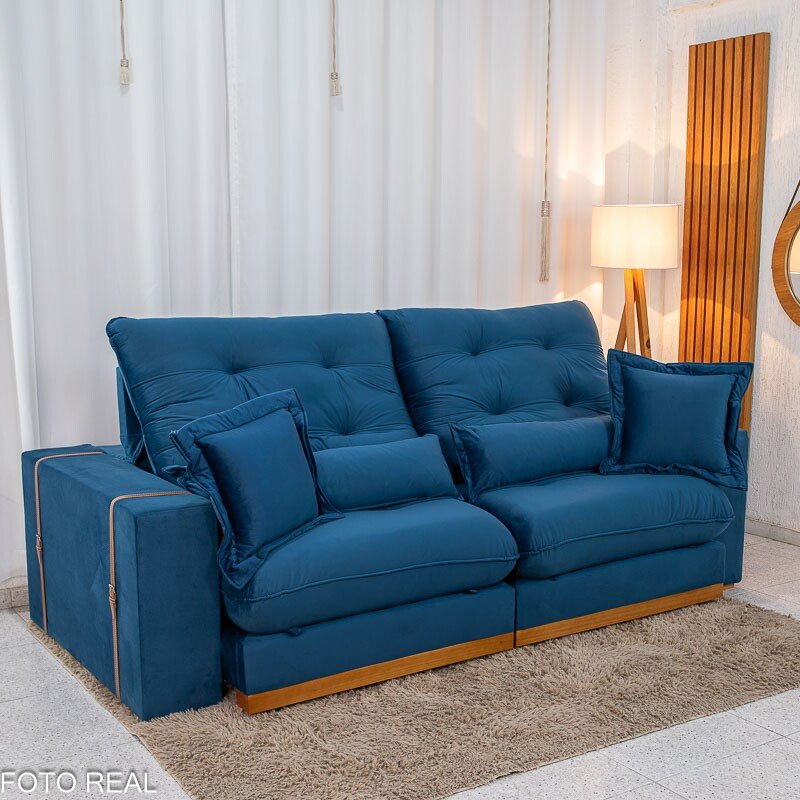 Sofá Retrátil Reclinável Toronto 2.50m Veludo Azul 4061 - D33 e Molas Ensacadas - Imagem 4
