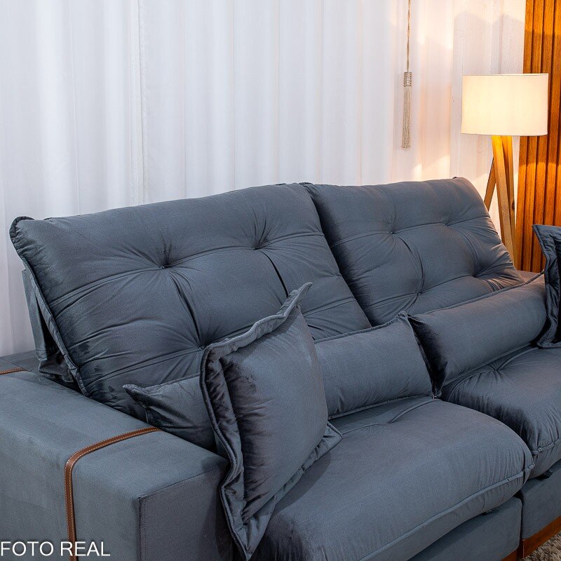 Sofá Retrátil Reclinável Toronto 2.50m Veludo Chumbo 4053 - D33 e Molas Ensacadas - Imagem 7