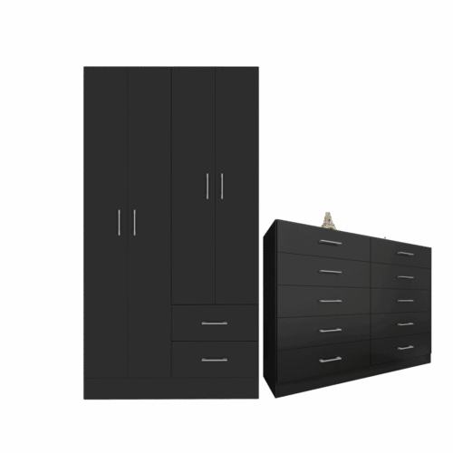 Alternative view of Guarda-Roupa 4 Portas Panamá 4002 + Cômoda 10 Gavetas Caribe Preto – FELLICCI