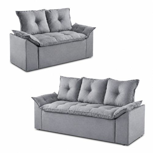 Conjunto de Sofá Veneza 2 e 3 Lugares IJ – Suede Cinza
