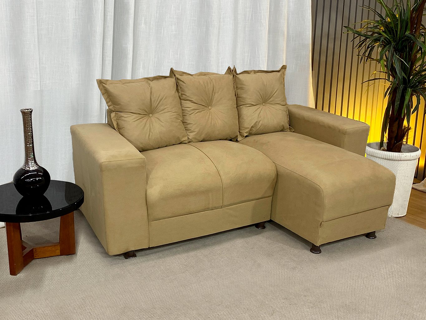 Sofá de 3 Lugares Bege 607 Chaise Ane