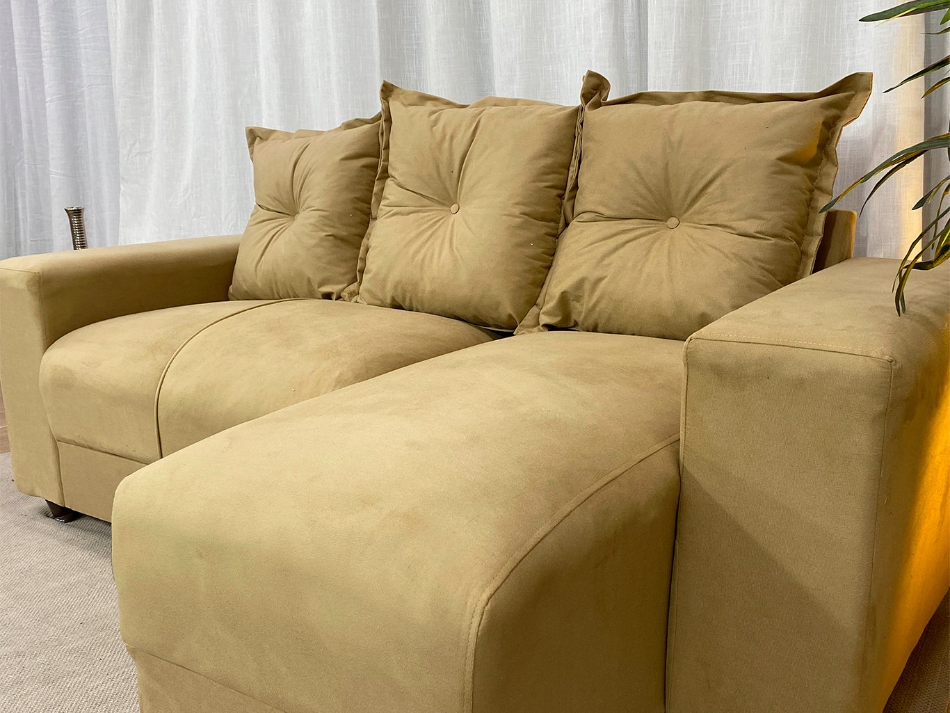 Sofá de 3 Lugares Bege 607 Chaise Ane - Imagem 3