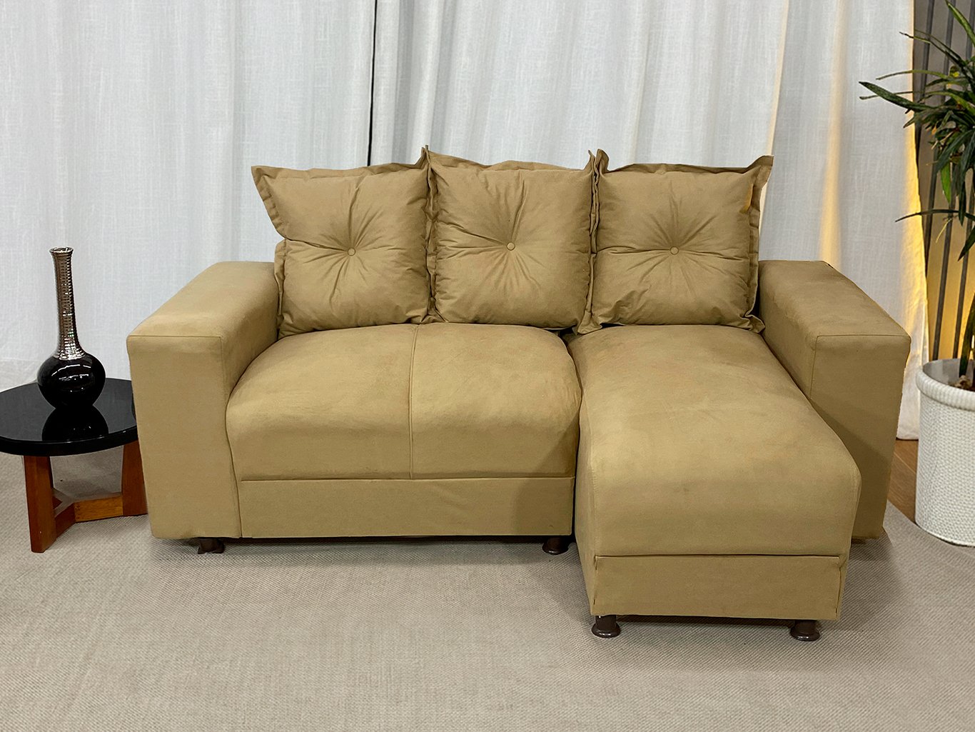 Sofá de 3 Lugares Bege 607 Chaise Ane - Imagem 4