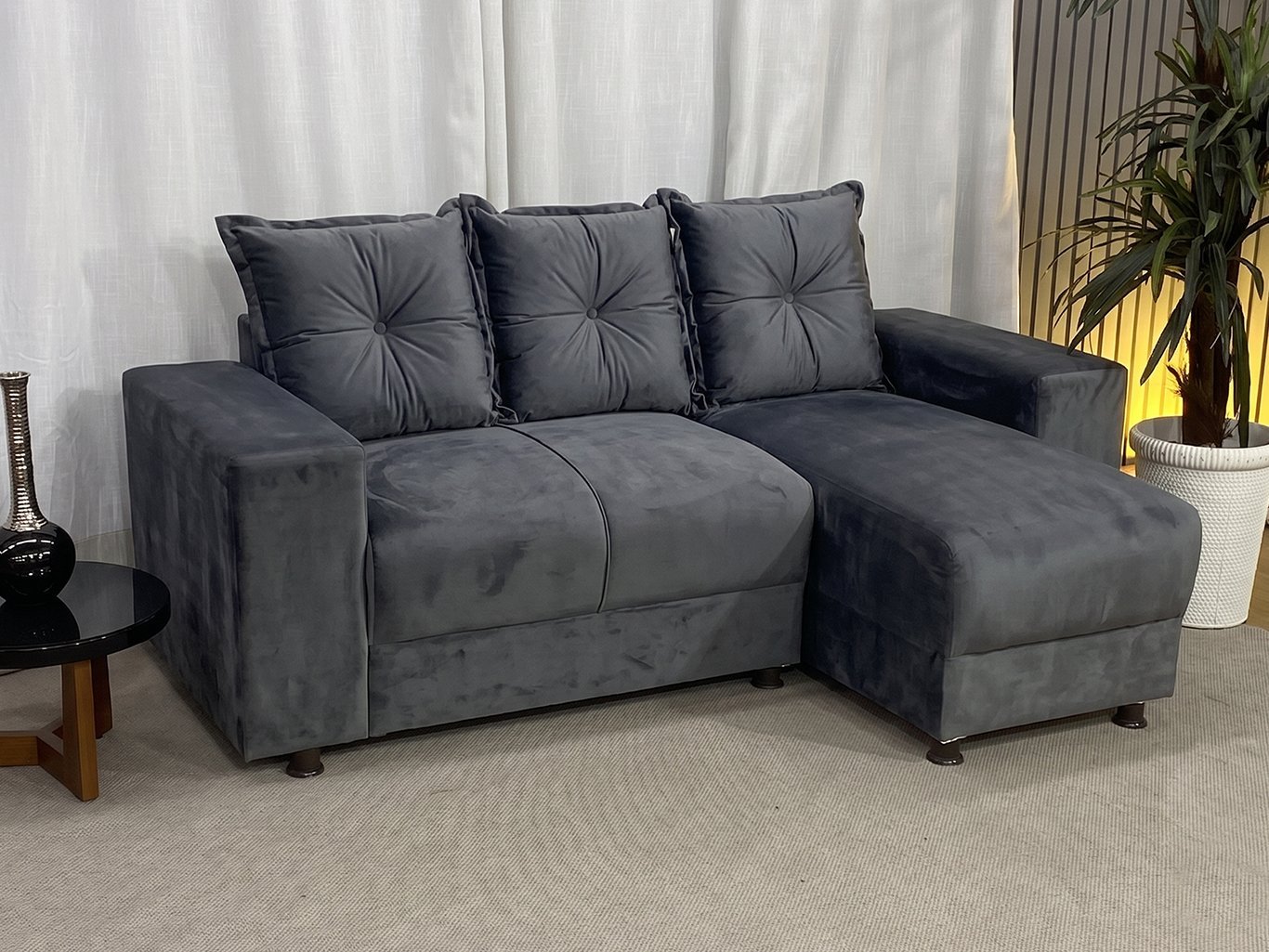 Sofá de 3 Lugares Cinza 502 Chaise Ane