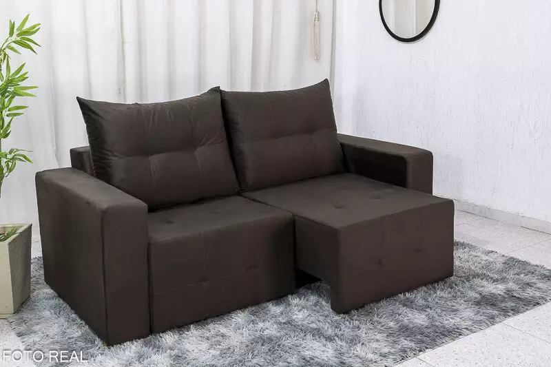 Sofá Retrátil 3 Lugares Havaí Larg. 1.80m Veludinho Marrom IJ