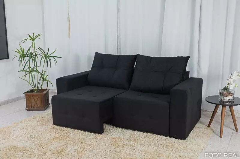 Sofá Retrátil 3 Lugares Havaí Larg. 1.80m Veludinho Preto IJ
