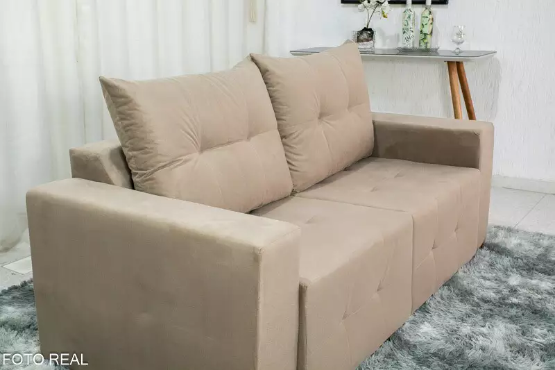 Sofá Retrátil 3 Lugares Havaí Larg. 1.80m Veludinho Bege IJ - Imagem 6
