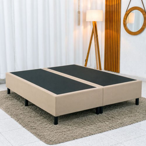 Base Box Casal Bipartida Sued Bege 138x188x37 cm - Ortobel