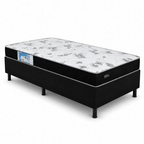 Colchão Solteiro Espuma Santé Nosso Sonho + Base Box Solteiro Sued Preto Ortobel - 88x188x51cm
