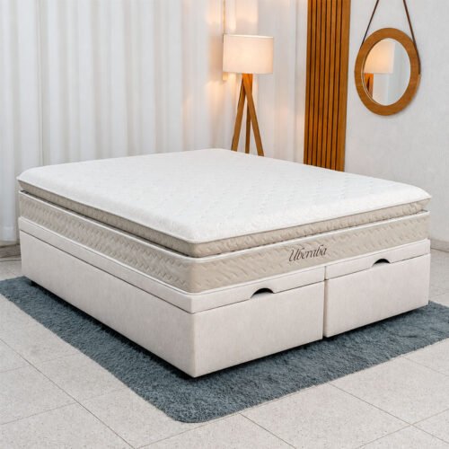 Colchão Queen Espuma Viscoelástica Uberaba ColchoMinas + Base Box Baú Queen Confort Linhão Palha Blindado Issacar - 158x198x75