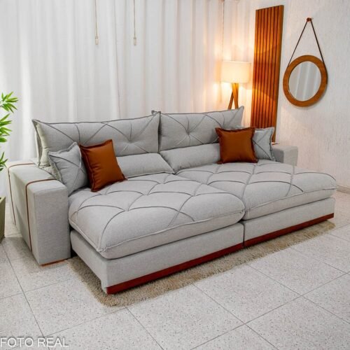Sofá Retrátil Reclinável Gran Bello 2,90m Linho Cinza 31 - Molas Ensacadas
