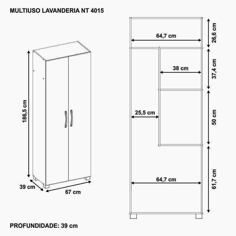 Multiuso 0,67m Lavanderia NT 4015 Branco 2 Portas - Notável - Imagem 4