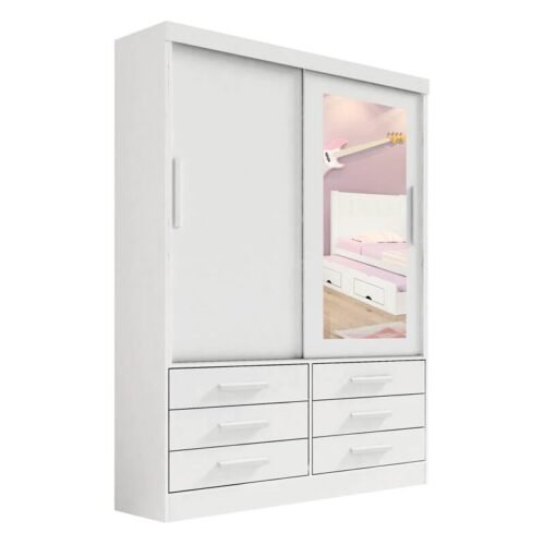 Alternative view of Combo - Roupeiro Merídian 2 Pts Branco + Cômoda Firenze Branco + Cama Milênio Branca + Cama Auxiliar 2 Gavetas Branca - D Doro
