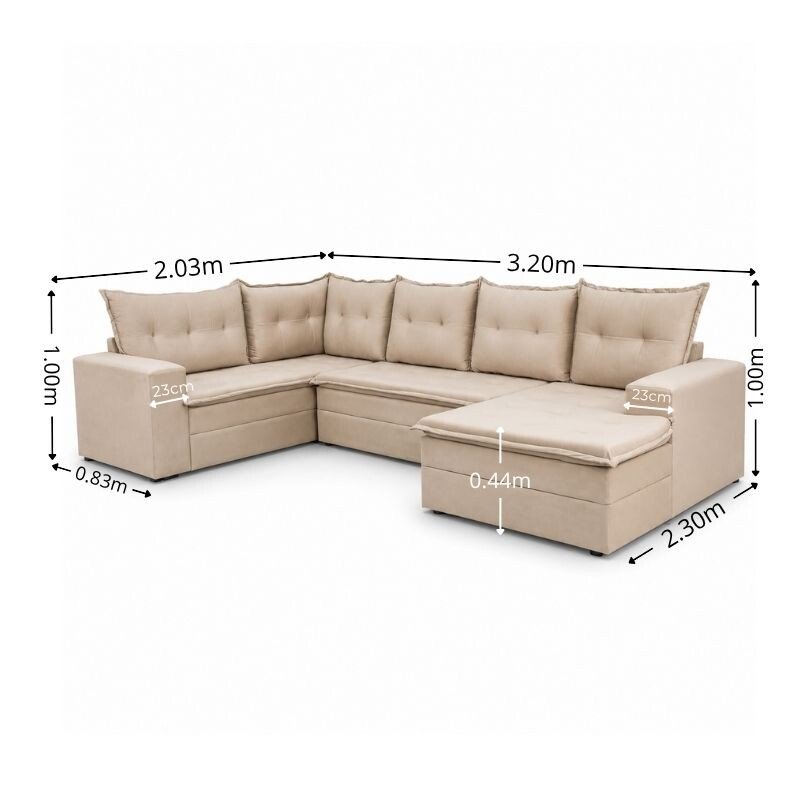 Sofá de Canto Atalanta 3.20 m Chaise Lado Esquerdo Veludo Bege 209/03 - Imagem 2
