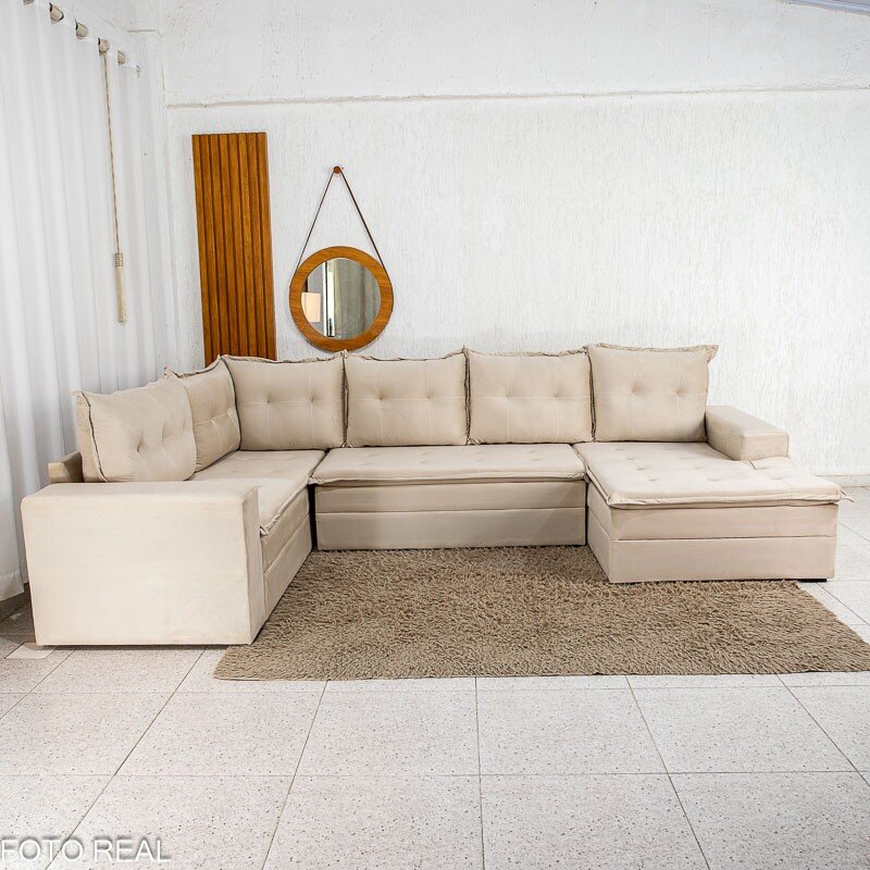Sofá de Canto Atalanta 3.20 m Chaise Lado Esquerdo Veludo Bege 209/03 - Imagem 3