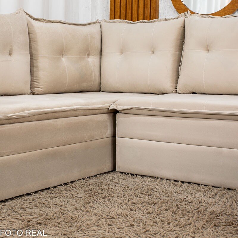 Sofá de Canto Atalanta 3.20 m Chaise Lado Esquerdo Veludo Bege 209/03 - Imagem 4