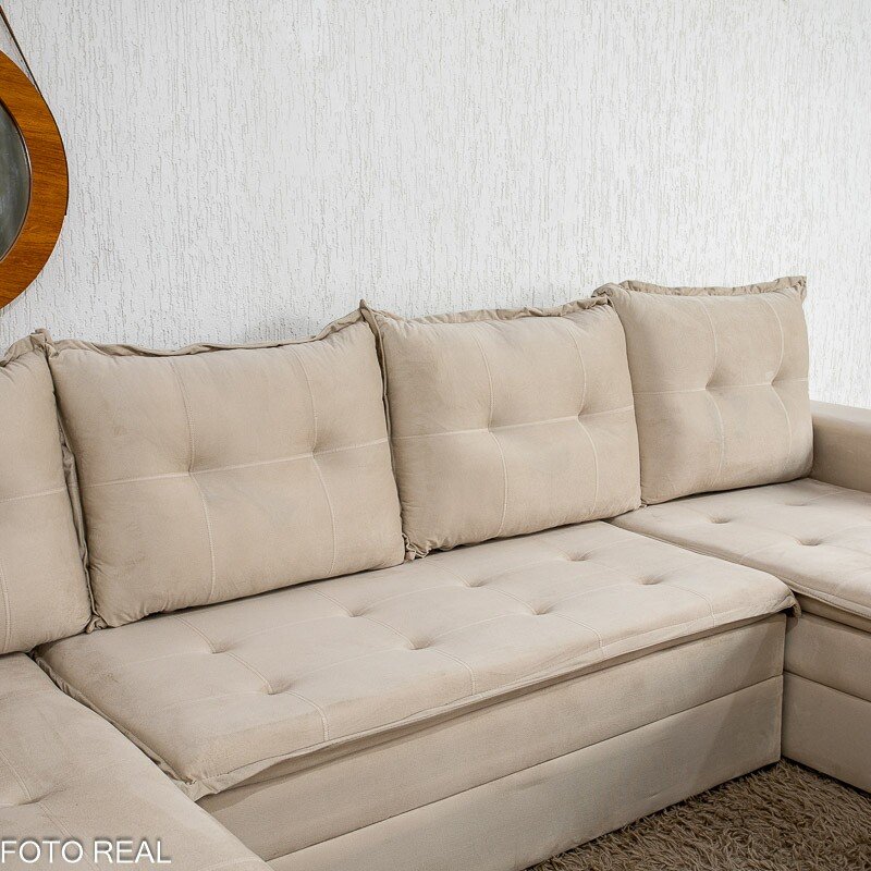 Sofá de Canto Atalanta 3.20 m Chaise Lado Esquerdo Veludo Bege 209/03 - Imagem 6