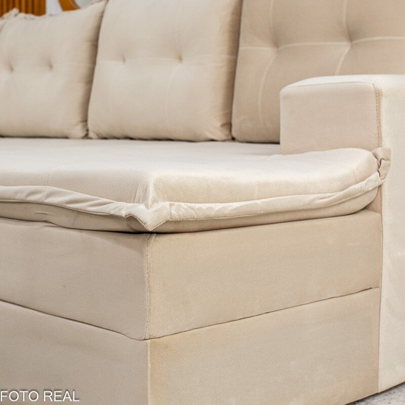 Sofá de Canto Atalanta 3.20 m Chaise Lado Esquerdo Veludo Bege 209/03 - Imagem 7