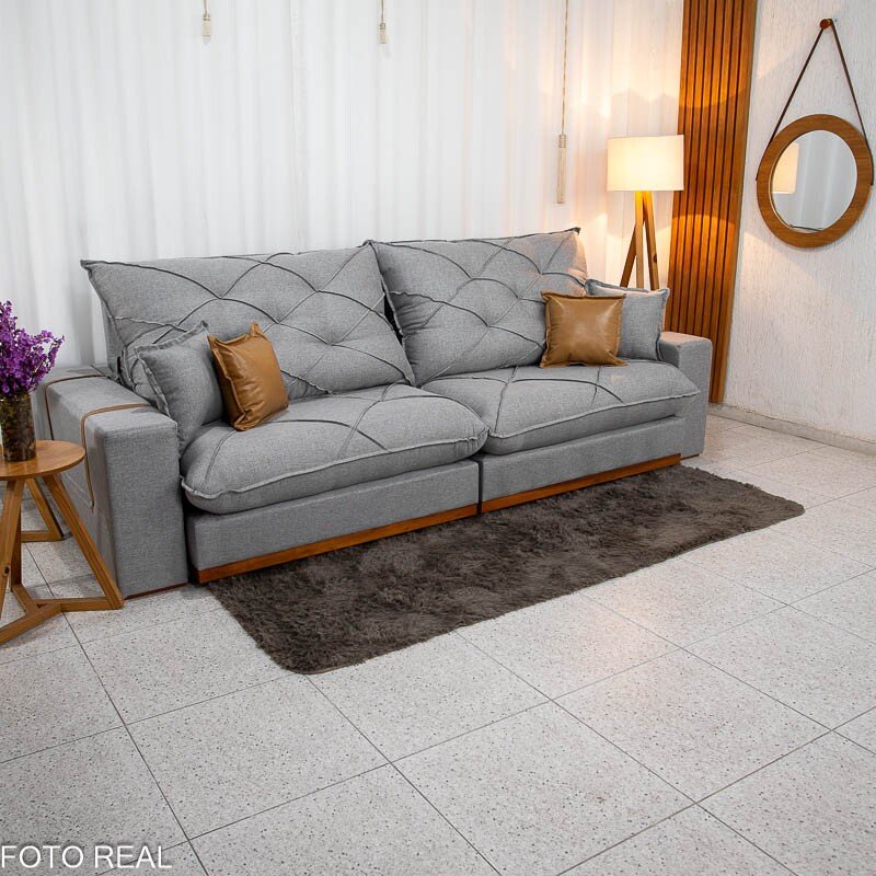 Sofá Retrátil Reclinável Malibu 2,90m Linho Cinza 1008 - D33 e Molas Ensacadas - Imagem 4