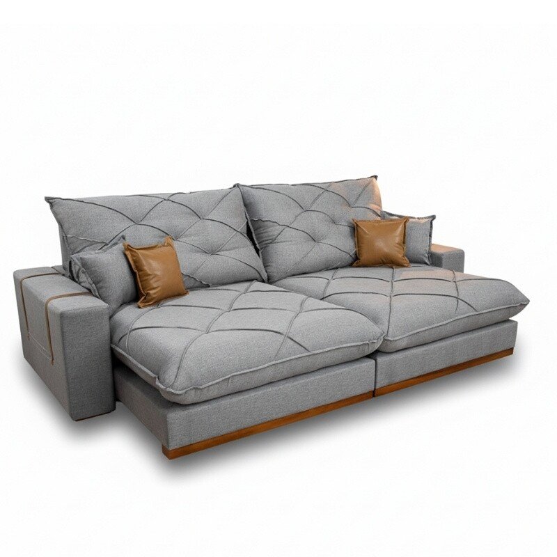 Sofá Retrátil Reclinável Malibu 2,90m Linho Cinza 1008 - D33 e Molas Ensacadas - Imagem 3