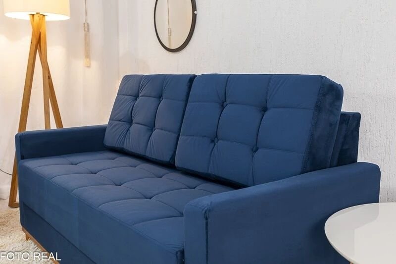 Sofá 3 Lugares Áustria + Poltrona Áustria Veludo Azul A16 - Imagem 4